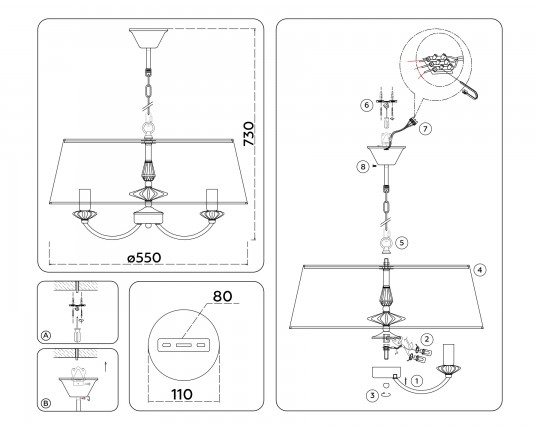 Подвесная люстра с абажуром и декором из керамики LH75021/5 GD/PI золото/розовый E14/5 max 40W D550*730