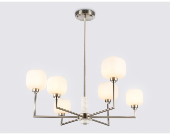  Люстра на штанге с мрамором LH53001/6 SN/FR сатин никель/белый матовый G9*6 max 40W D690*680