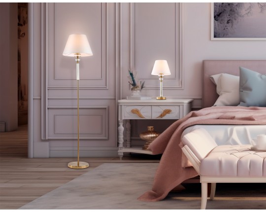  Напольный светильник с абажуром и хрусталем LH71028 BS/WH латунь/белый E27 max 60W D360*1550