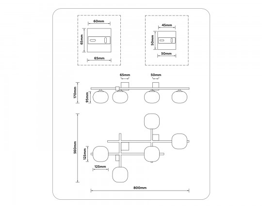  Потолочный светильник LH51015/5 BK/BS/FR черный/латунь/белый матовый G9*5 max 28W 800*560*170