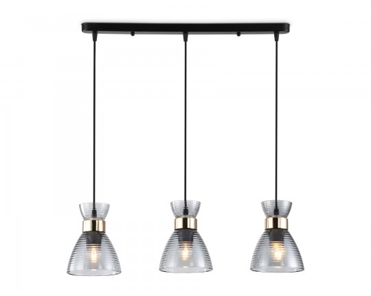  Светильник подвесной со стеклянными плафонами TR3407/3 BK/FGD/SM черный/золото/дымчатый E27/3 max 60W 550*135*1000