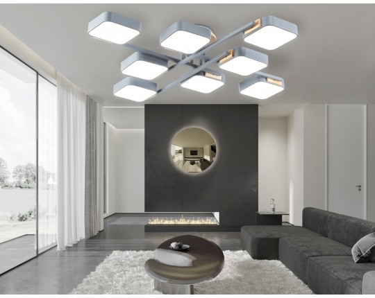  Люстра светодиодная на штанге FL4889/8 GR/WD серый/дерево 144W 3000-6000K 960*960*160 (без ПДУ)