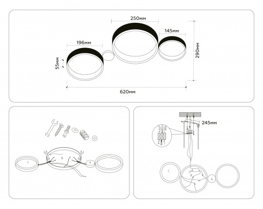  Настенно-потолочный светодиодный светильник с пультом FL4814/3 BK/WH черный/белый 3000K-6400K 45W 620*290*55 (ПДУ ИК)