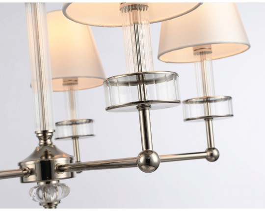  Подвесная люстра с абажурами и хрусталем LH71001/5 BN/WH никель/белый E14*5 max 40W D670*1130