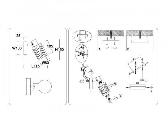  Настенно-потолочный спот в стиле лофт TR8663 WH белый E14 max 60W 180*100*150