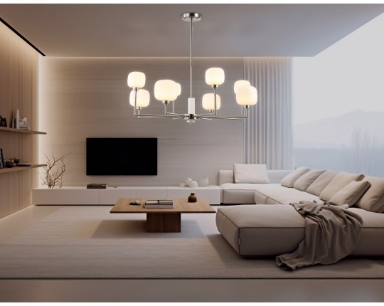  Люстра на штанге с мрамором LH53003/8 SN/FR сатин никель/белый матовый G9*8 max 40W D830*680