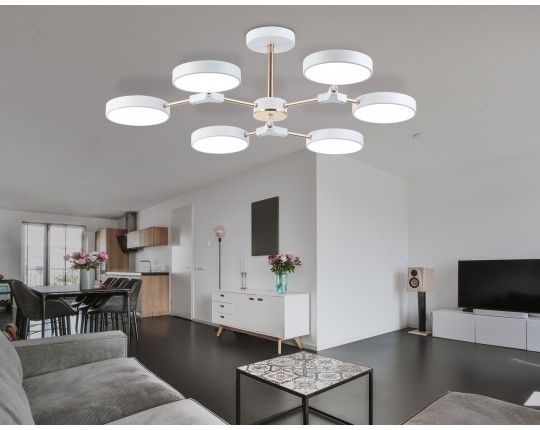  Люстра светодиодная на штанге FL516333/6 WH/FGD белый/золото 108W 3000-6000K D780*210 (без ПДУ)