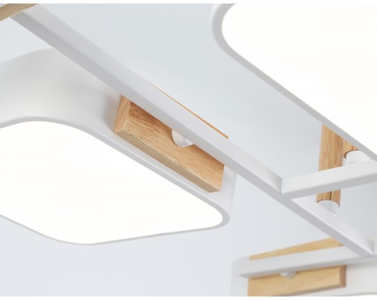  Люстра светодиодная на штанге FL4886/6 WH/WD белый/дерево 108W 3000-6000K 850*430*140 (без ПДУ)