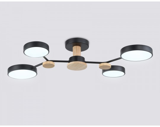  Люстра светодиодная на штанге FL4860/4 BK/WD черный/дерево 60W 3000-6000K 700*400*120 (без ПДУ)