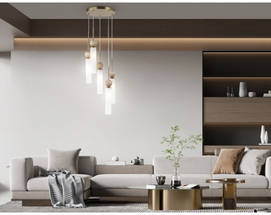  Подвесной светильник LH53259/5 BS/FR латунь/белый матовый E14*5 max 40W D330*1200