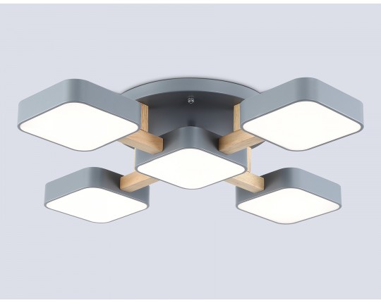  Люстра светодиодная на штанге FL4882/5 GR/WD серый/дерево 90W 3000-6000K 675*675*110 (без ПДУ)