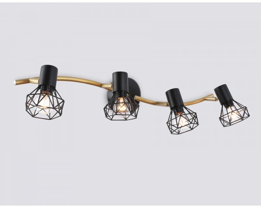  Настенно-потолочный спот в стиле лофт TR8658/4 BK/GD черный/золото E14/4 max 60W 750*100*185