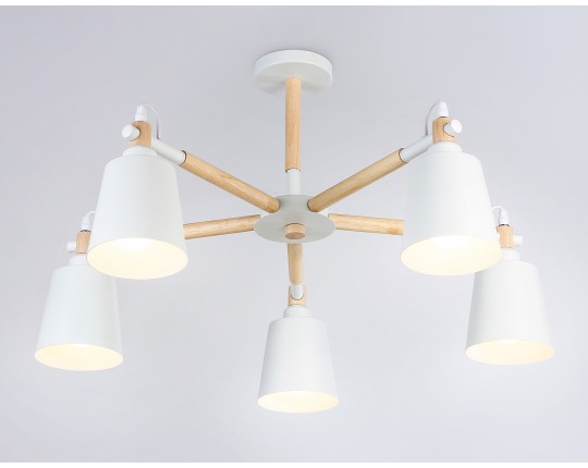  Подвесная люстра TR82208/5 WH/LW белый/светлое дерево E27/5 max 40W D780*430