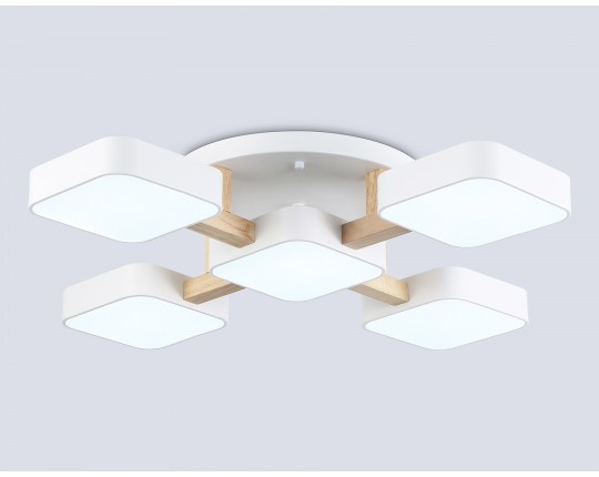  Люстра светодиодная на штанге FL4881/5 WH/WD белый/дерево 90W 3000-6000K 675*675*110 (без ПДУ)