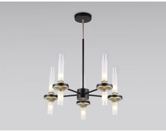  Люстра со стеклянными плафонами на штанге LH55351/10 BK/CGD/CL черный/золото/прозрачный G9/10 max 30W D550*690