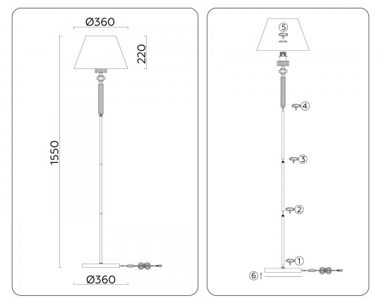  Напольный светильник с абажуром и хрусталем LH71028 BS/WH латунь/белый E27 max 60W D360*1550