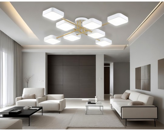  Люстра светодиодная на штанге FL516346/8 WH/GD белый/золото 144W 3000-6000K 1060*1060*150 (без ПДУ)