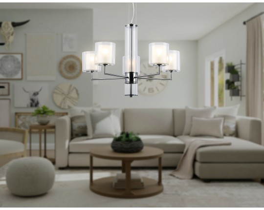  Подвесная люстра LH56001/5 СH/FR хром/белый матовый E14*5 max 40W D640*1260