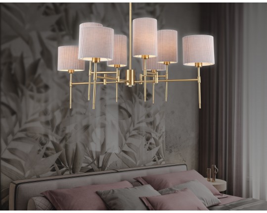  Люстра на штанге с абажурами LH72383/8 BS/GR латунь/серый E14*8 max 40W D810*705