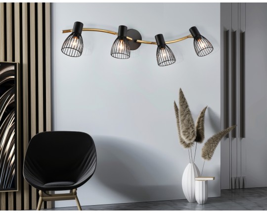  Настенно-потолочный спот в стиле лофт TR8662/4 BK/GD черный/золото E14/4 max 60W 760*100*170