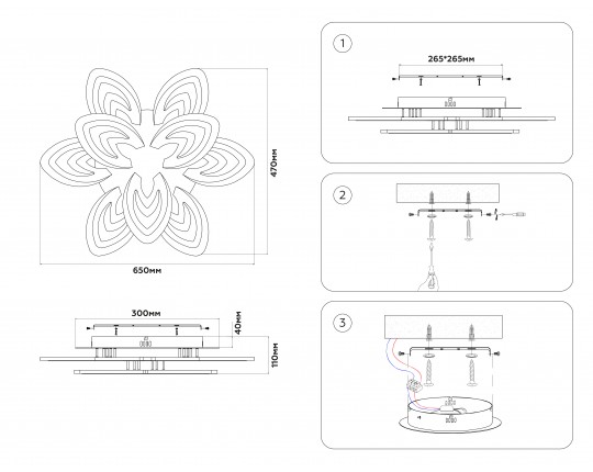  Потолочный светодиодный светильник с пультом FA4547/3+3 WH белый 3000K-6400K 113W 650*470*110 (ПДУ ИК)