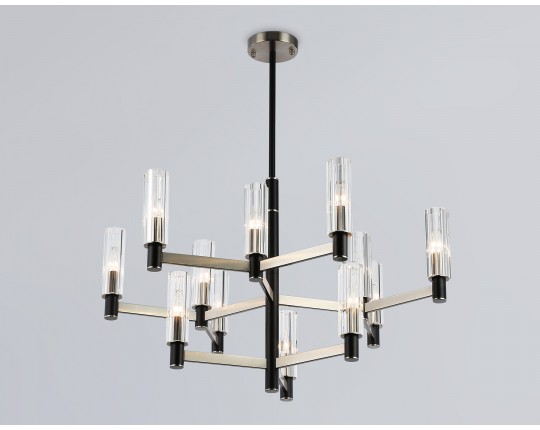  Люстра на штанге LH55505/12 SN/BK/CL сатин никель/черный/прозрачный E14*12 max 40W D860*905
