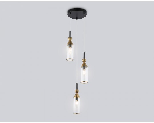  Подвесной светильник LH55252/3 BK/BS/CL черный/латунь/прозрачный E14*3 max 40W D230*1200