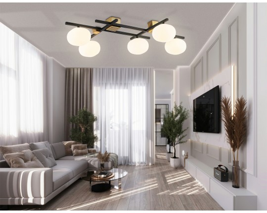  Потолочный светильник LH51015/5 BK/BS/FR черный/латунь/белый матовый G9*5 max 28W 800*560*170