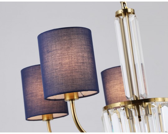  Подвесная люстра с абажурами и хрусталем LH71271/5 BS/DB латунь/темно синий E14/5 max 40W D650*840