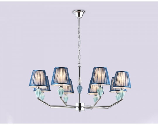  Подвесная люстра с абажуром и декором из керамики LH75063/8 CH/DB хром/темно синий E14/8 max 40W D870*810