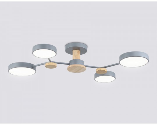  Люстра светодиодная на штанге FL4859/4 GR/WD серый/дерево 60W 3000-6000K 700*400*120 (без ПДУ)