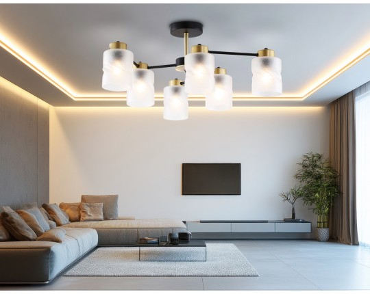  Люстра на штанге со стеклянными плафонами TR303325/6 BK/GD черный/золото E27/6 max 60W D680*270