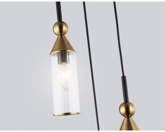  Подвесной светильник LH55252/3 BK/BS/CL черный/латунь/прозрачный E14*3 max 40W D230*1200