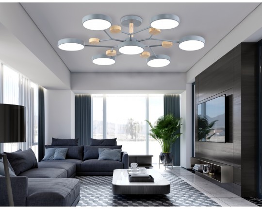  Люстра светодиодная на штанге FL4865/7 GR/WD серый/дерево 126W 3000-6000K D830*190 (без ПДУ)