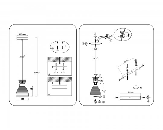  Светильник подвесной со стеклянным плафоном TR3403 BK/FGD/TI черный/золото/янтарь E27 max 60W D135*1000