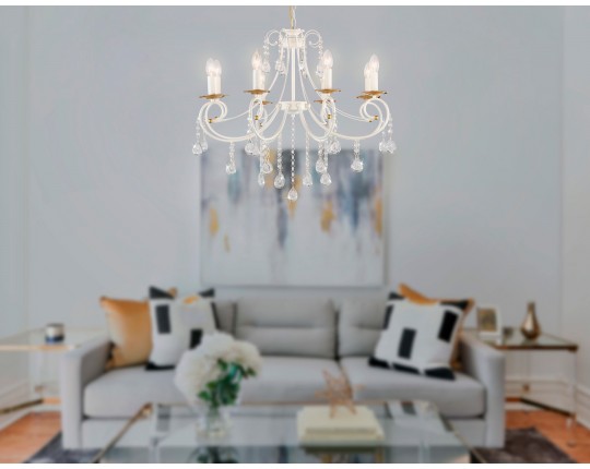  Подвесная люстра с хрусталем TR4917/8 WH/GD белый/золото E14/8 max 40W D740*930