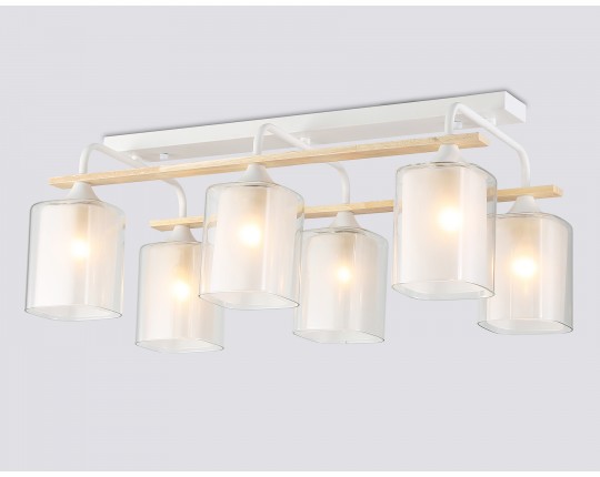  Светильник потолочный со стеклянными плафонами TR3033247/6 WH/WD белый/дерево E27/6 max 60W 580*340*245