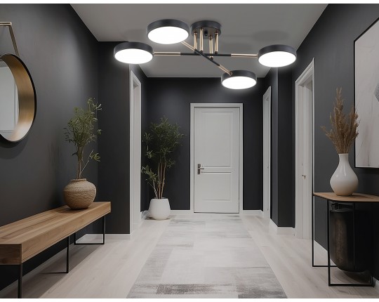  Люстра светодиодная на штанге FL516332/4 BK/FGD черный/золото 72W 3000-6000K 610*410*140 (без ПДУ)