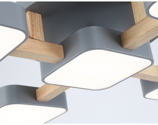  Люстра светодиодная на штанге FL4882/5 GR/WD серый/дерево 90W 3000-6000K 675*675*110 (без ПДУ)