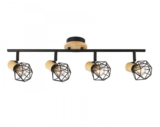  Настенно-потолочный спот в стиле лофт TR8754/4 BK/WD черный/дерево IP20 E27/4 615*115*200
