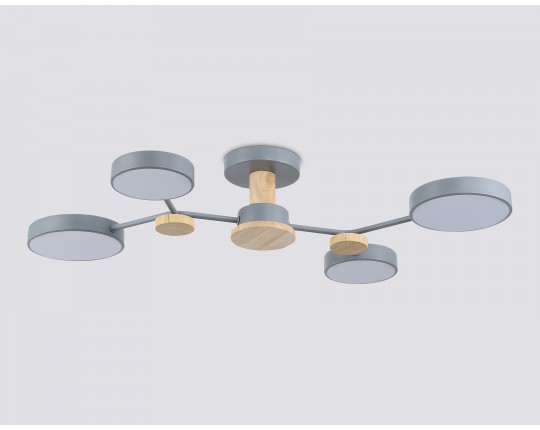  Люстра светодиодная на штанге FL4859/4 GR/WD серый/дерево 60W 3000-6000K 700*400*120 (без ПДУ)