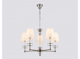  Подвесная люстра с абажурами и хрусталем LH71001/5 BN/WH никель/белый E14*5 max 40W D670*1130