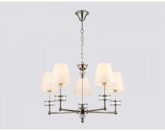  Подвесная люстра с абажурами и хрусталем LH71001/5 BN/WH никель/белый E14*5 max 40W D670*1130