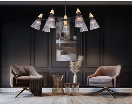  Люстра на штанге LH58116/7 BK/LW/SM черный/светлое дерево/дымчатый E14*7 max 40W D750*390