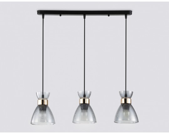  Светильник подвесной со стеклянными плафонами TR3407/3 BK/FGD/SM черный/золото/дымчатый E27/3 max 60W 550*135*1000