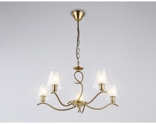  Подвесная люстра со стеклянными плафонами LH57091/5 BS/FR латунь/белый матовый E14/5 max 40W D690*790