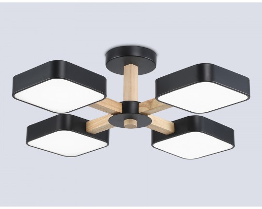  Люстра светодиодная на штанге FL4880/4 BK/WD черный/дерево 72W 3000-6000K D610*160 (без ПДУ)