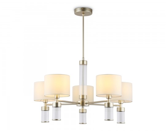  Люстра с абажурами на штанге LH71301/5 CGD/WH золото/белый E14/5 max 40W D680*740