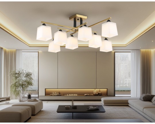  Люстра на штанге со стеклянными плафонами TR303044/8 CP медь E27/8 max 60W 820*820*260