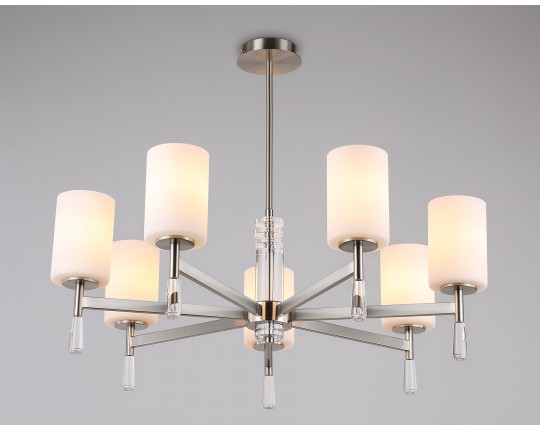 Люстра со стеклянными плафонами на штанге LH56253/7 SN/FR никель/белый матовый E27/7 max 60W D750*590